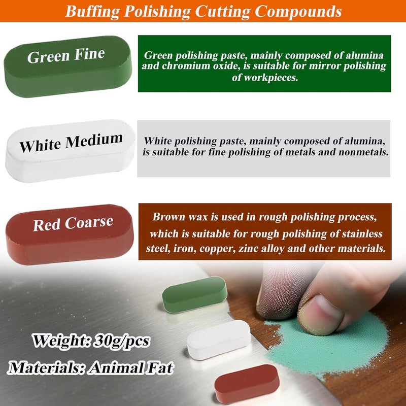 Sunxeke Metal Buffing Polishing Compound Kit,Buffing Wheel Compound Including White Diamond,Red Rouge, General Green(3 Pack, 3.5 Oz) - Image 3